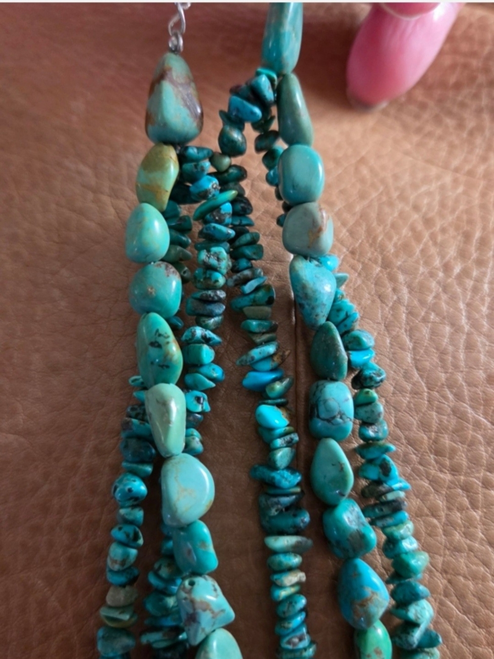 Turquoise Chip Bead Necklace - Blue Green Stone Strand - Picture 4 of 5